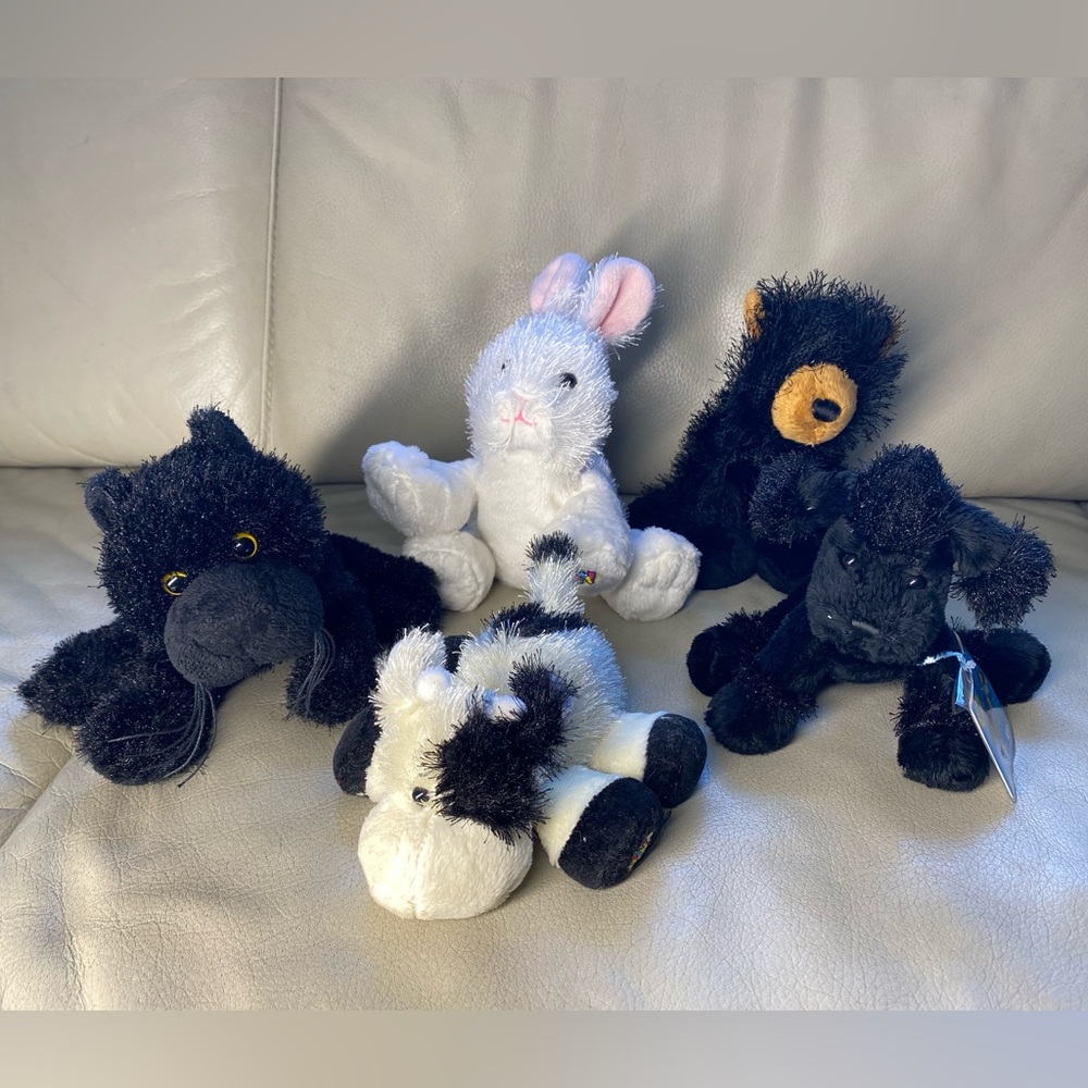Ganz Webkinz Plushies White Rabbit Bunny, Cow, Bear, panther and poodle dog 5pcs